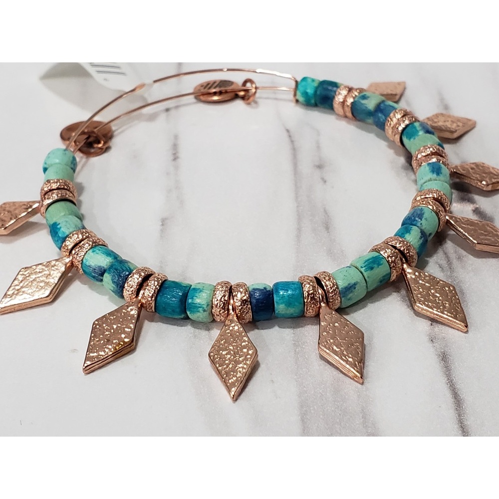 NEW Alex And Ani Ocean Spearhead Beaded Bangle Bracelet NWT faux turquoise BLUE